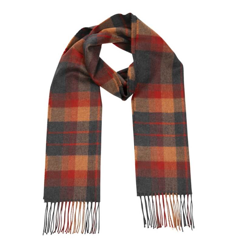 Šála z Merino vlny Orange Charcoal Plaid 180x30 cm John Hanly