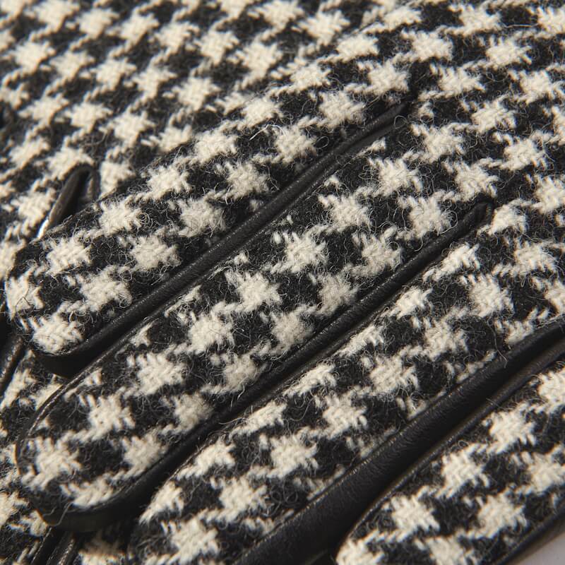 Dámské rukavice Harris Tweed® Black and White Dogtooth s pravou kůží - Islander