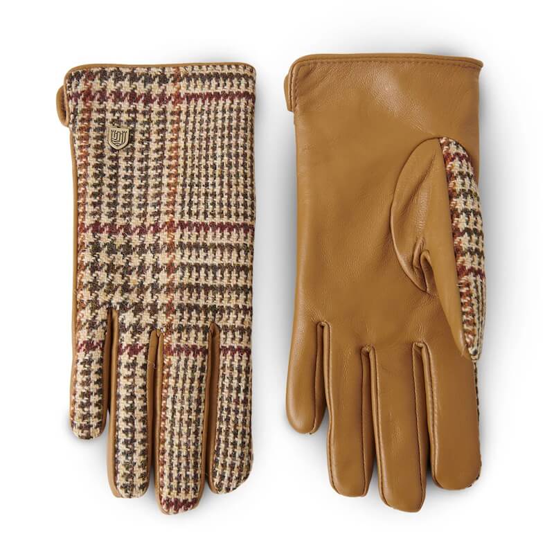 Dámské rukavice Harris Tweed® Beige Dogtooth s pravou kůží - Islander