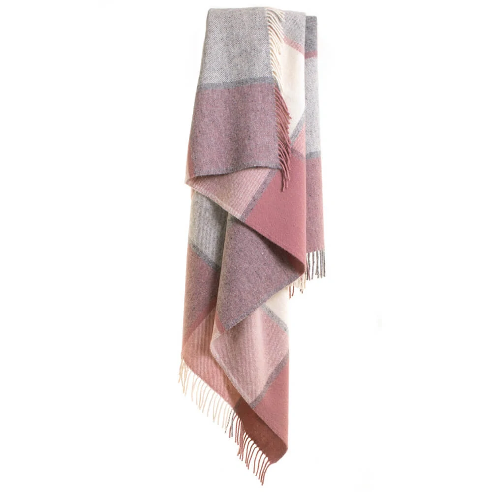 Vlněná deka Block Check Dusky Pink 183 x 150 cm Tweedmill