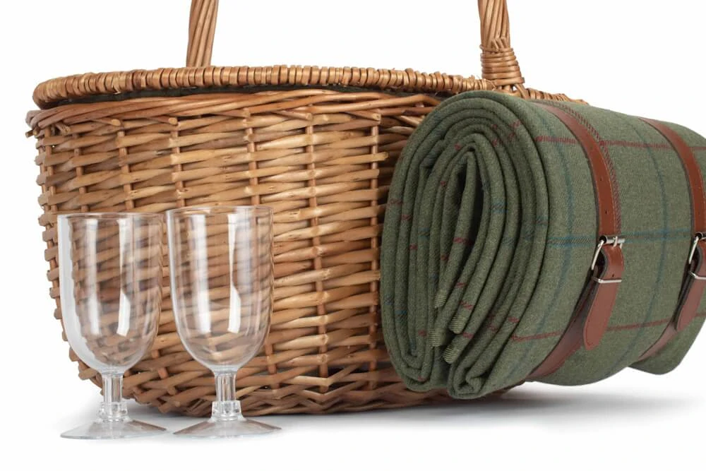 Piknikový koš OVAL GREEN TWEED proutěný pro 2 osoby