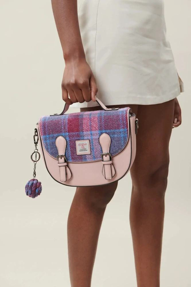 Kabelka The Medium Cobble Satchel Pink and Blue Tartan - Islander