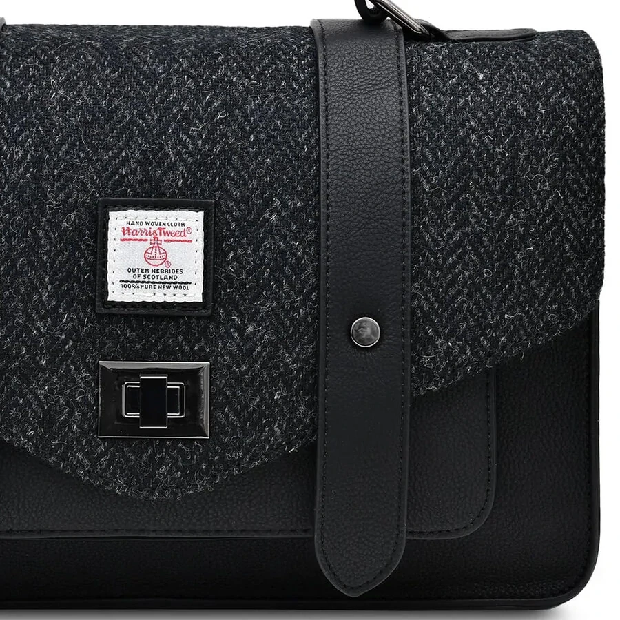 Kabelka The Large Satchel Black Herringbone - Islander 