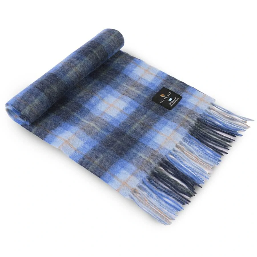 Šála z jehněčí vlny Blue Tartan krátká 150x27 cm - Islander