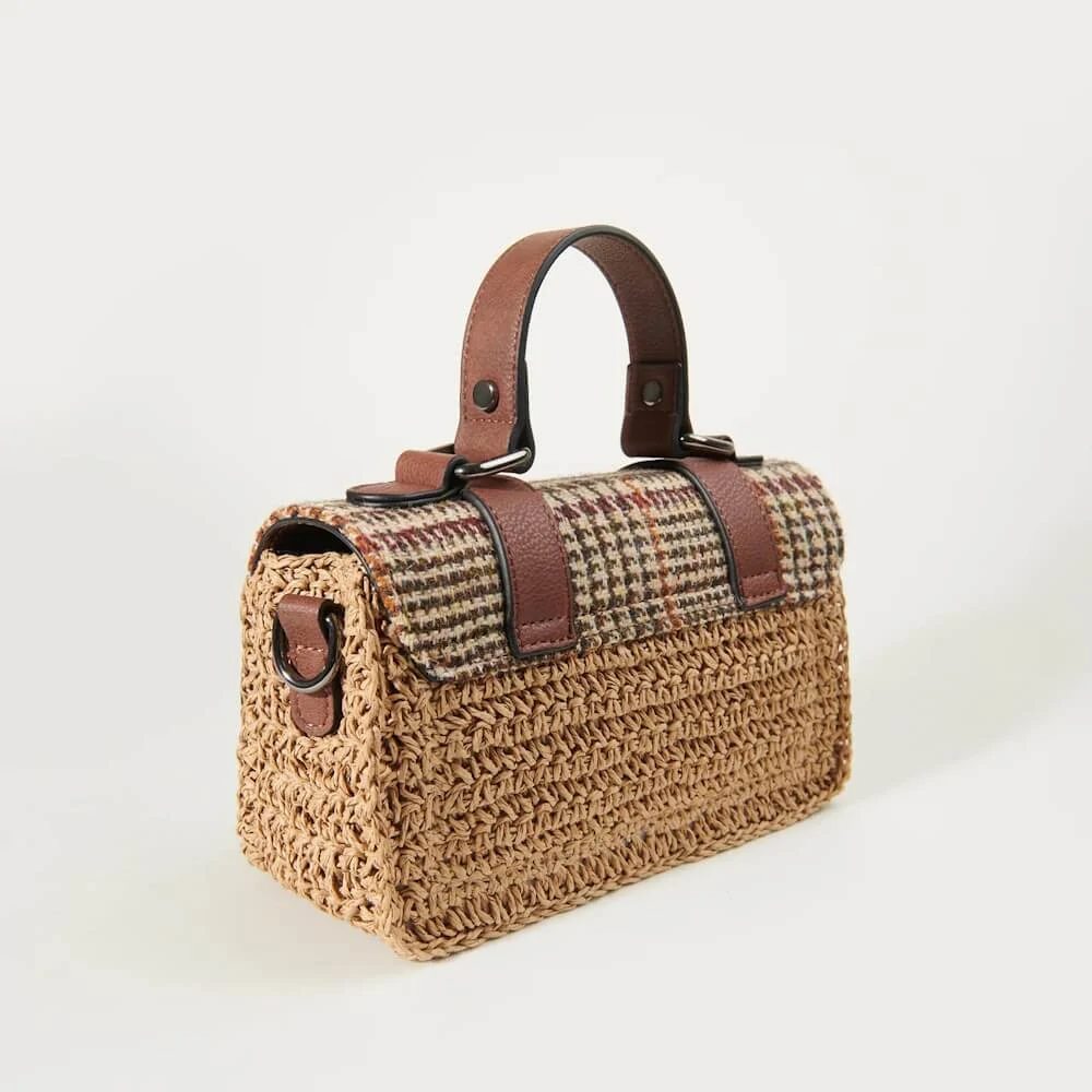 Kabelka The Mini Straw Satchel Beige Dogtooth - Islander