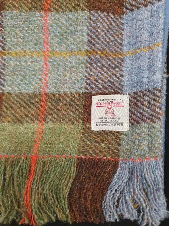 Šála Harris Tweed Gunn Tartan & modrý fleece 155x25cm - Glen Appin