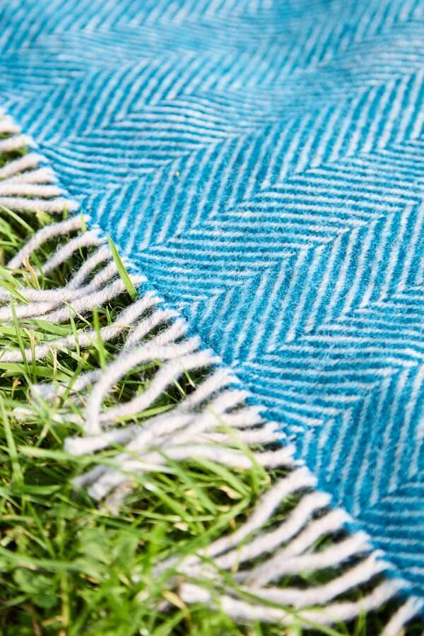 Pikniková vlněná deka Polo Herringbone Teal 183 x 150 cm Tweedmill