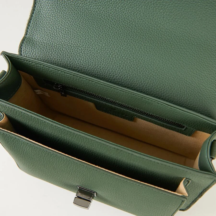 Kabelka The Leather Medium Satchel Dark Green Herringbone kožená - Islander