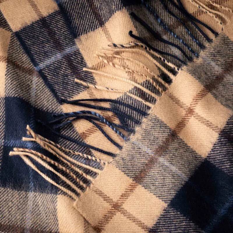 Šála z Merino vlny Navy Beige Brown Check 180x30 cm John Hanly
