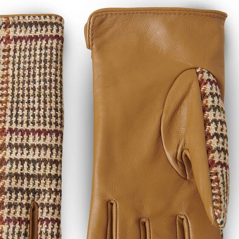 Dámské rukavice Harris Tweed® Beige Dogtooth s pravou kůží - Islander