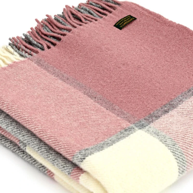 Vlněná deka Block Check Dusky Pink 183 x 150 cm Tweedmill