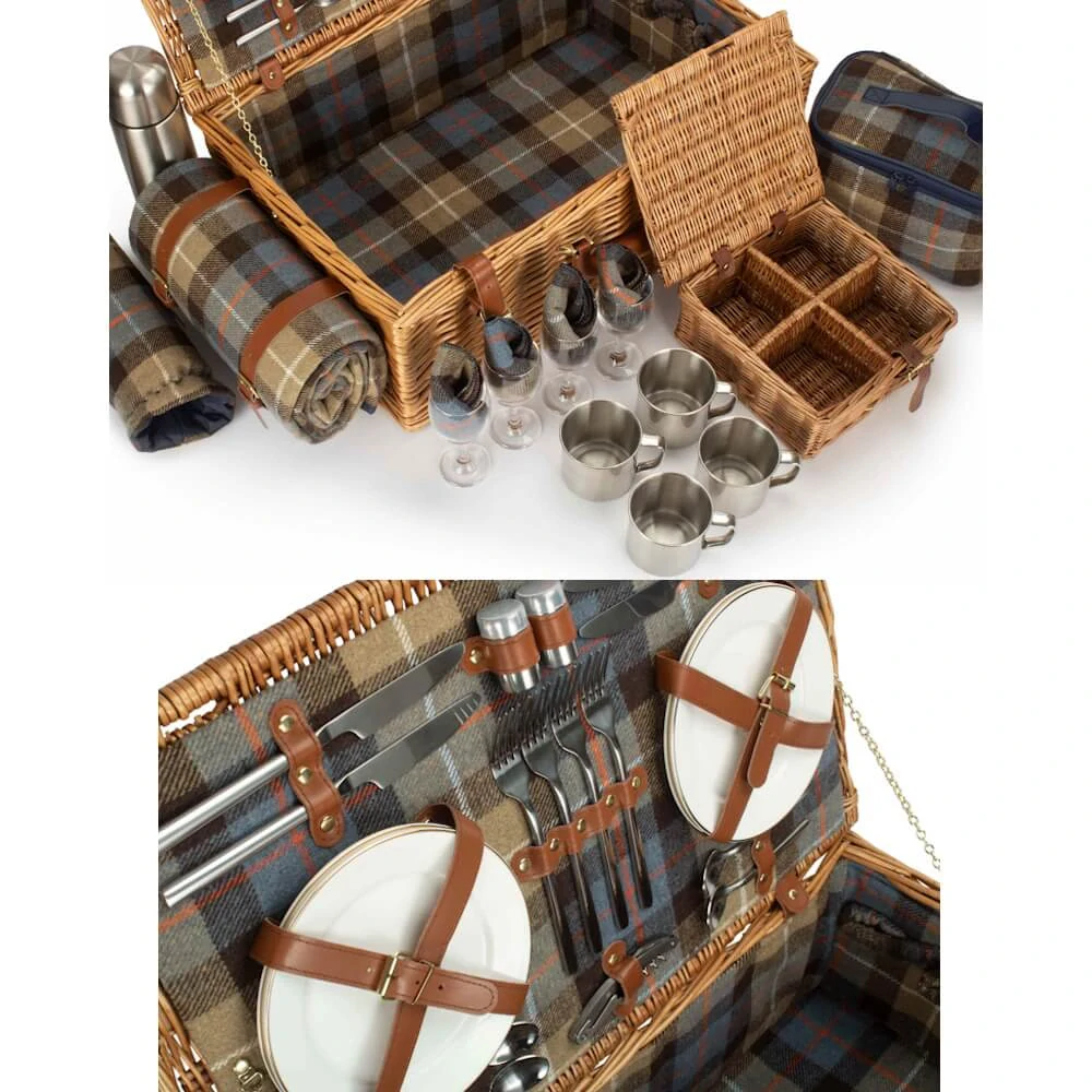 Piknikový koš COUNTRY DELUXE proutěný pro 4 osoby s dekou