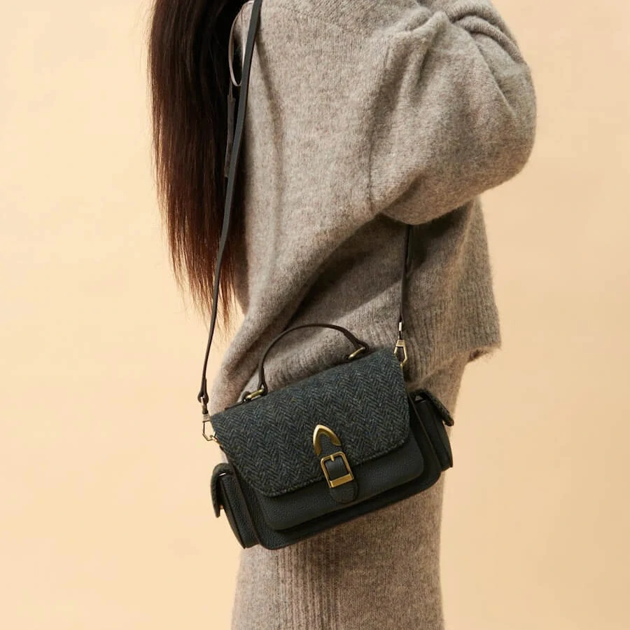 Kabelka The Melrose Black Grey Herringbone kožená - Islander