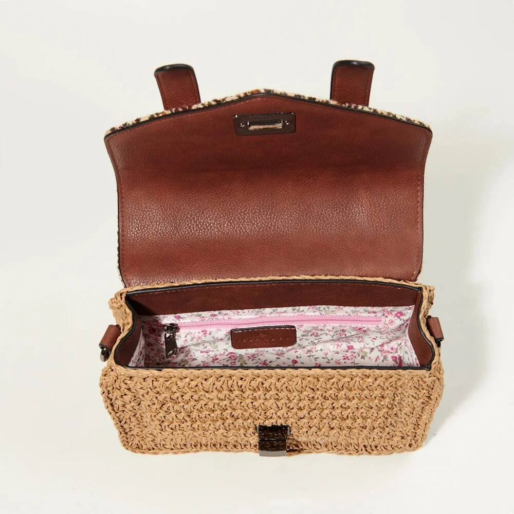 Kabelka The Mini Straw Satchel Beige Dogtooth - Islander