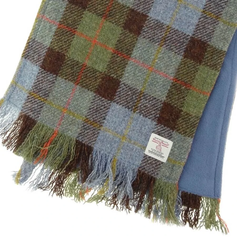 Šála Harris Tweed Gunn Tartan & modrý fleece 155x25cm - Glen Appin