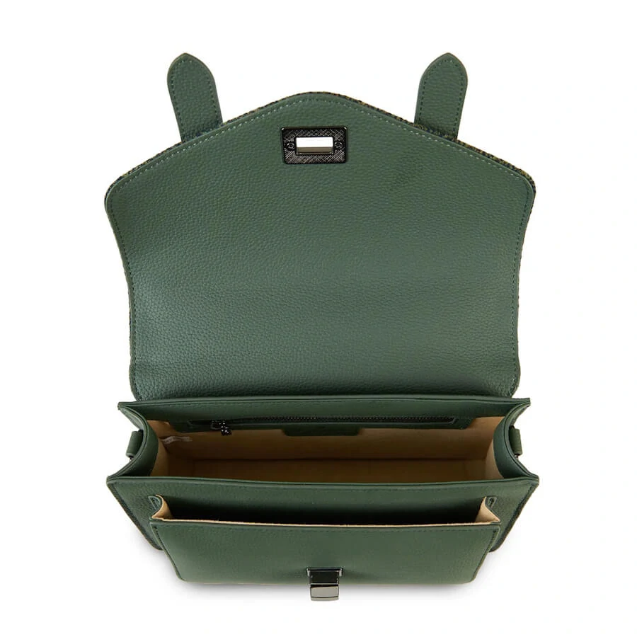 Kabelka The Leather Medium Satchel Dark Green Herringbone kožená - Islander