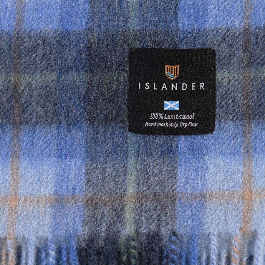 Šála z jehněčí vlny Blue Tartan široká 180x50 cm - Islander