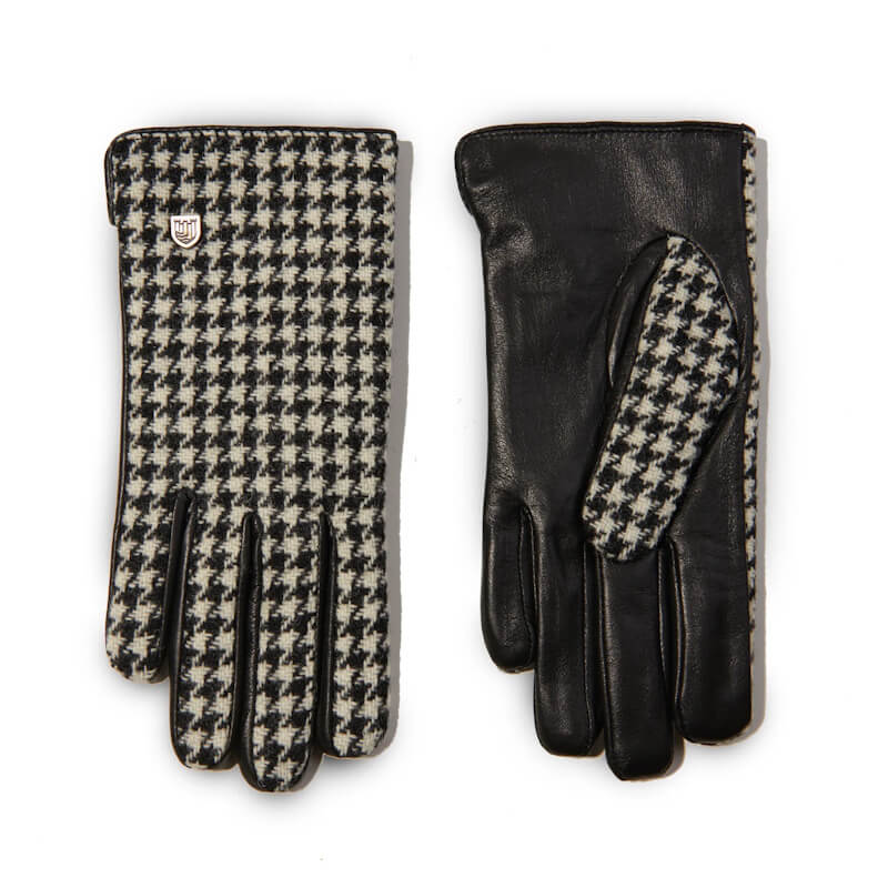 Dámské rukavice Harris Tweed® Black and White Dogtooth s pravou kůží - Islander