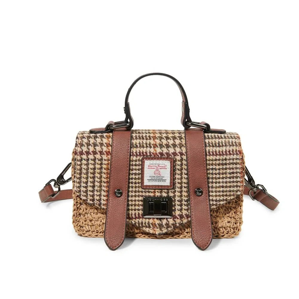 Kabelka The Mini Straw Satchel Beige Dogtooth - Islander