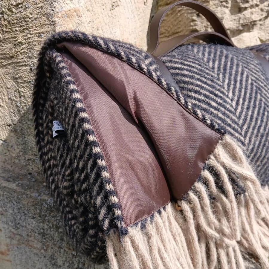 Pikniková vlněná deka Polo Herringbone Vintage, kožené popruhy, 183 x 150 cm Tweedmill