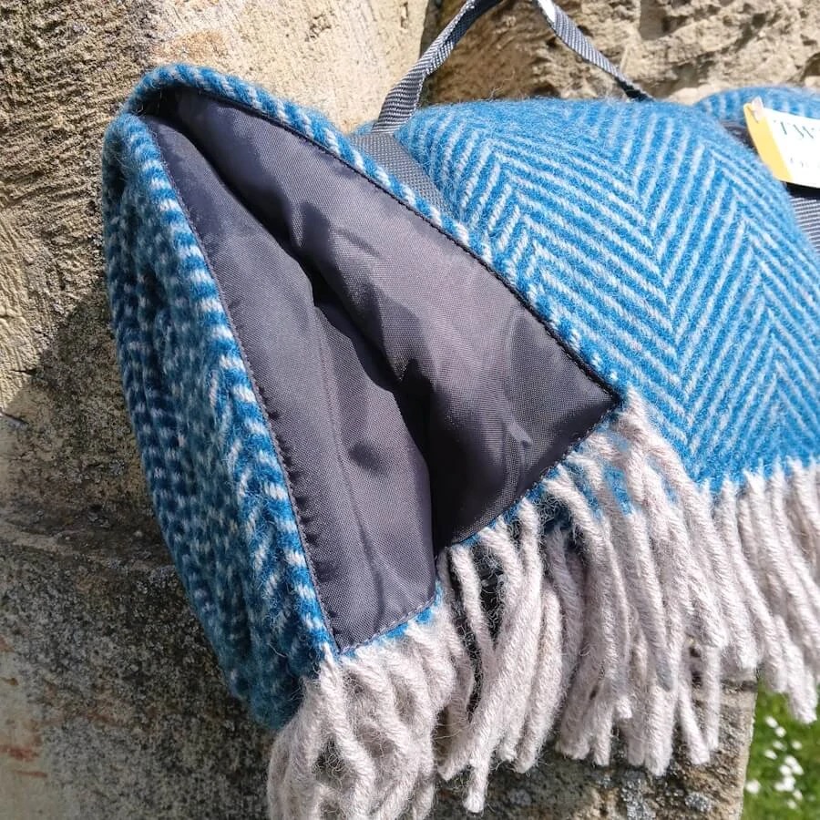 Pikniková vlněná deka Polo Herringbone Teal 183 x 150 cm Tweedmill