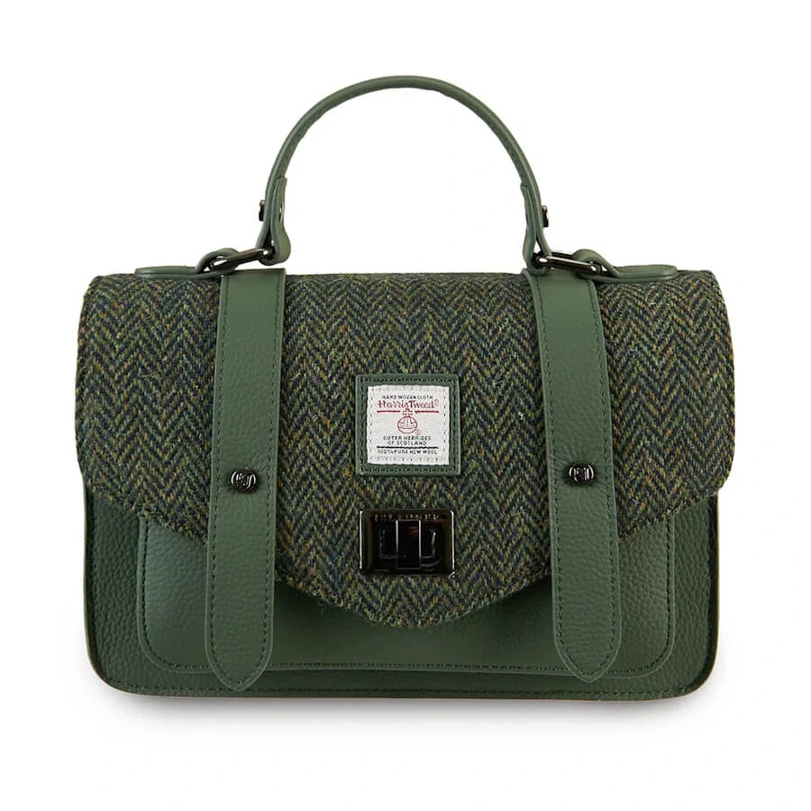 Kabelka The Leather Medium Satchel Dark Green Herringbone kožená - Islander