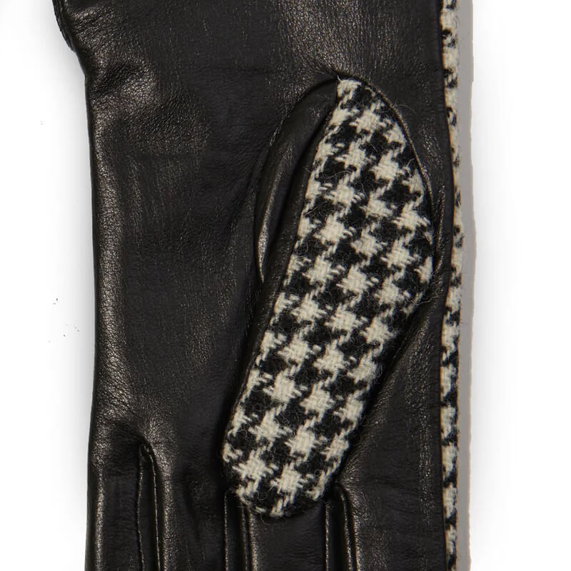 Dámské rukavice Harris Tweed® Black and White Dogtooth s pravou kůží - Islander