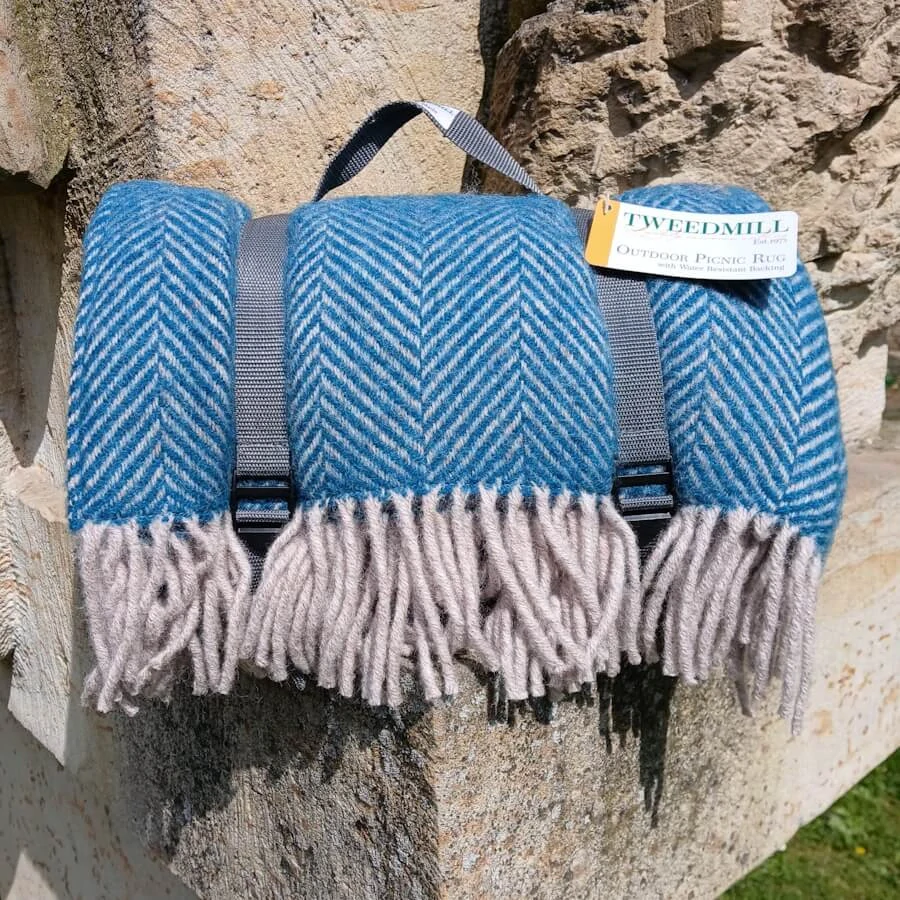 Pikniková vlněná deka Polo Herringbone Teal 183 x 150 cm Tweedmill