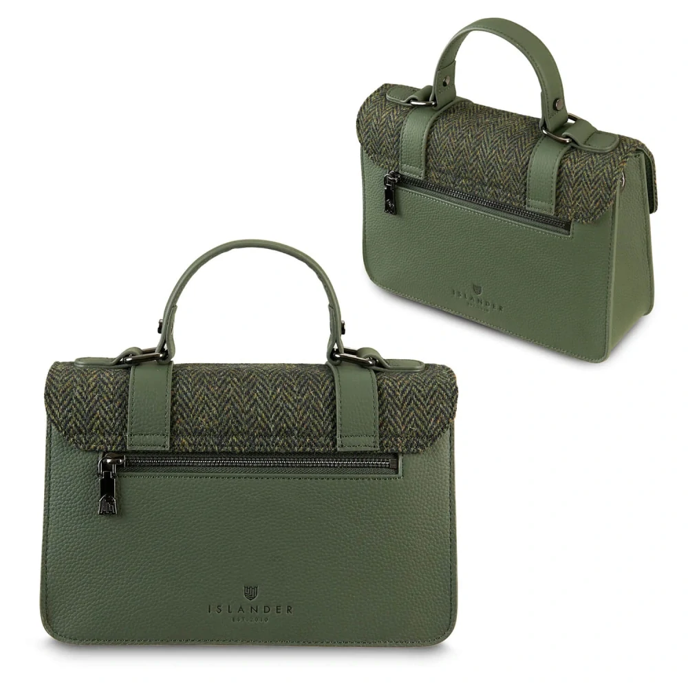 Kabelka The Leather Medium Satchel Dark Green Herringbone kožená - Islander