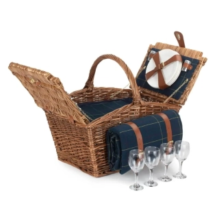 Piknikový koš LIVINGSTON BLUE proutěný pro 4 osoby