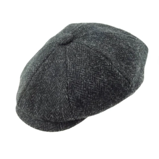 Čepice Baker Boy Harris Tweed - Charcoal Herringbone - Glen Appin