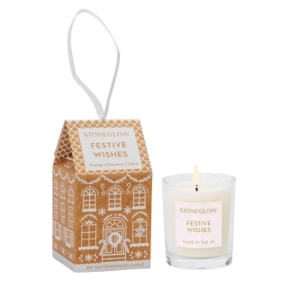 Vonná svíčka Festive Wishes v dárkovém papírovém domečku, 75g - Stoneglow Candles