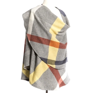 Vlněné pončo z jehněčí vlny Yellow Rust Charcoal Grey Check - John Hanly