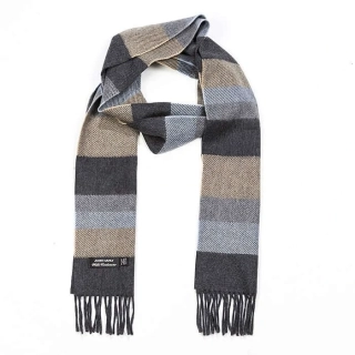 Šála z vlny a kašmíru Denim Taupe Grey Weft Stripe 200x24 cm John Hanly