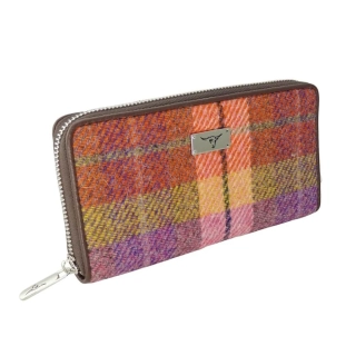 Peněženka Staffa Harris Tweed Peach Purple Tartan - Glen Appin