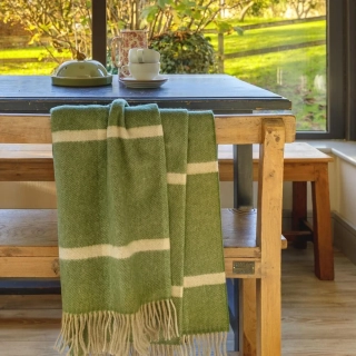 Deka Supersoft vlna / Caregora Angora Green Cream Windowpane Check 190 x 136cm - John Hanly