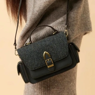 Kabelka The Melrose Black Grey Herringbone kožená - Islander