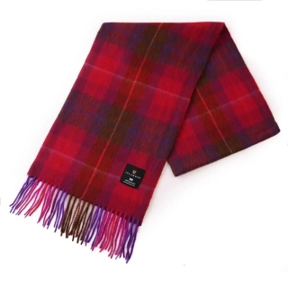 Šála z jehněčí vlny Fuchsia Tartan krátká 150x27 cm - Islander