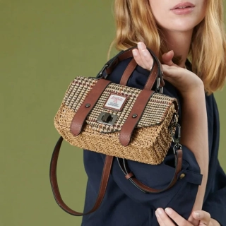 Kabelka The Mini Straw Satchel Beige Dogtooth - Islander