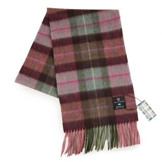 Šála z jehněčí vlny Green Rose Pink Tartan krátká 150x27 cm - Islander