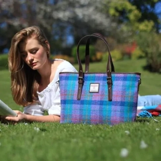 Kabelka Spey Harris Tweed Green Purple Check - Glen Appin