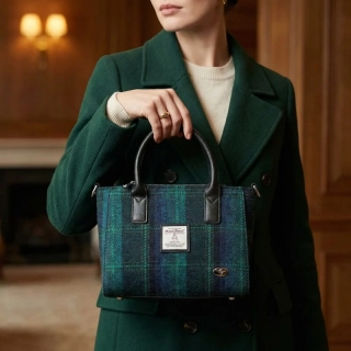 Kabelka Brora Harris Tweed - Turquoise Overcheck